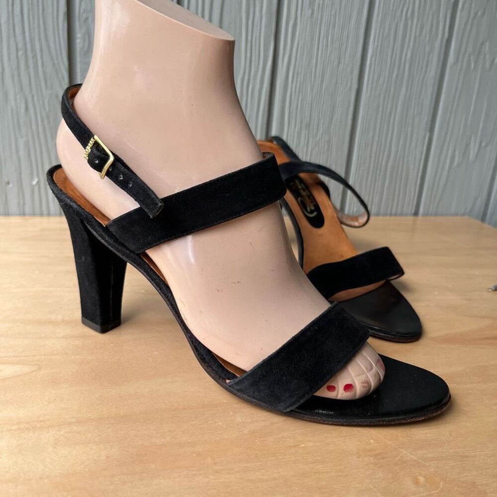 Vintage 60s/70s Pappagallo Black Suede Heeled Sandals Made In Spain 8.5n